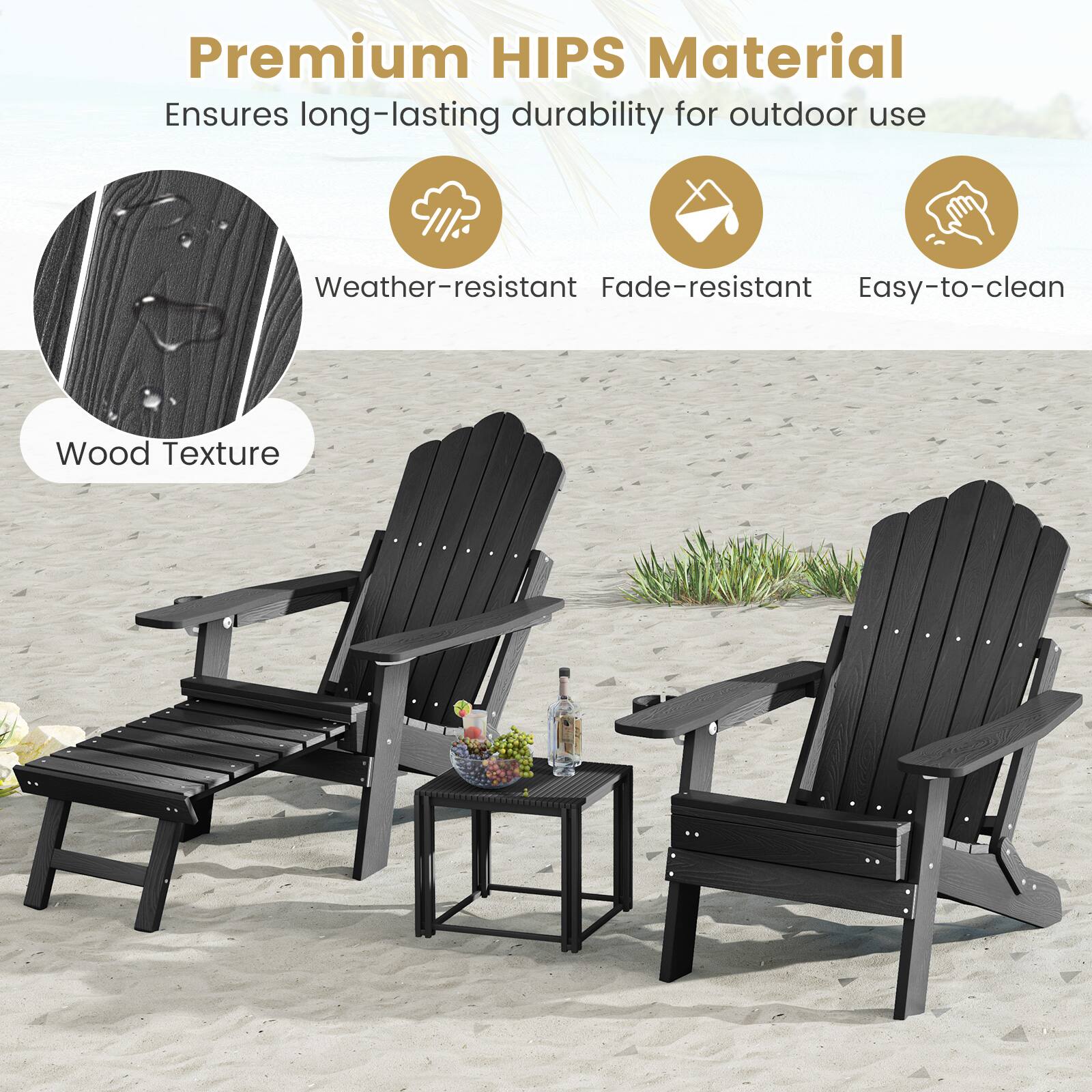 Premium HIPS Material, Ensures long-lasting durability for outdoor use, Weather-resistant, Fade-resistant, Easy-to-clean, Wood Texture