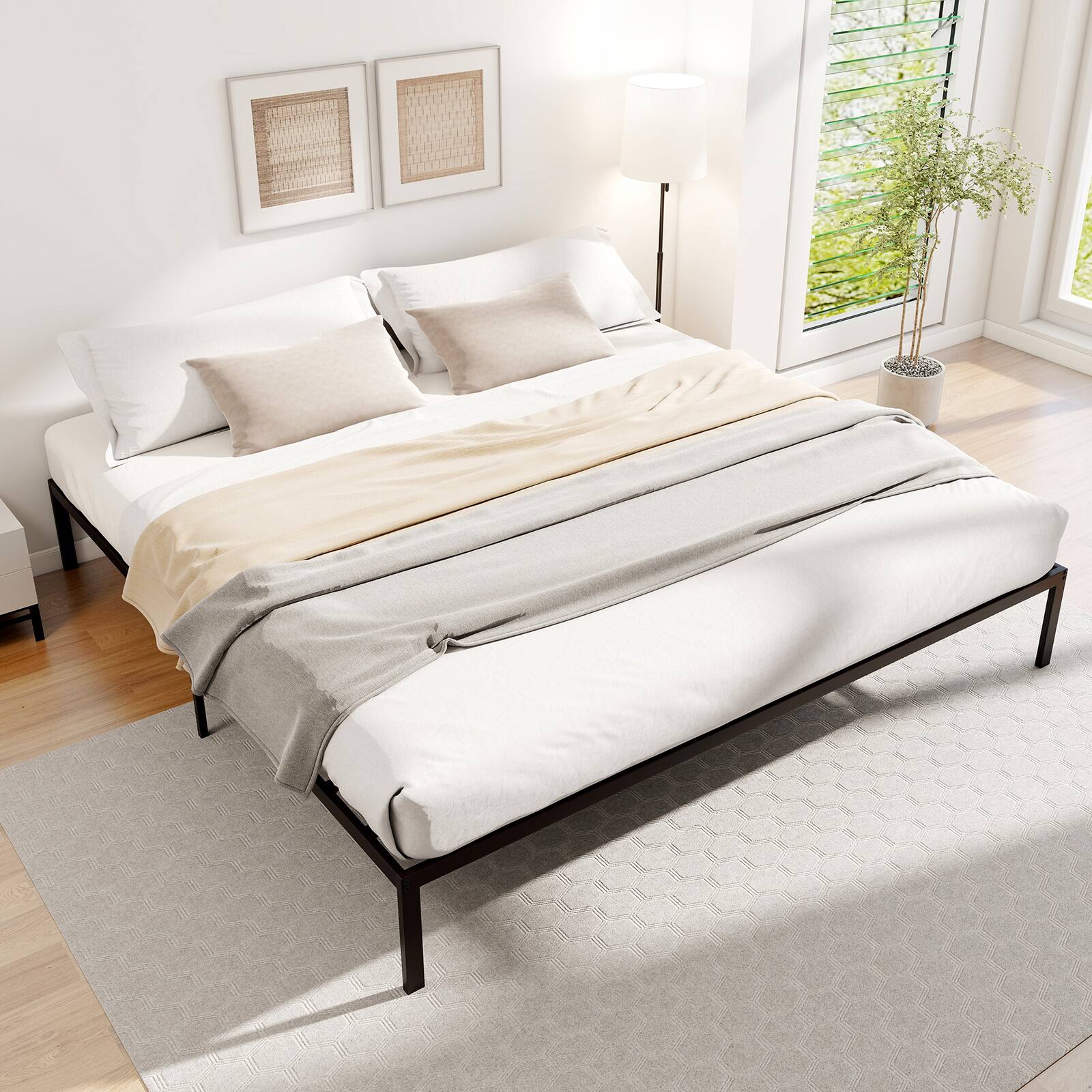 Gymax - King Size Metal Bed Frame Heavy Duty Support Slats Mattress Foundation - Black