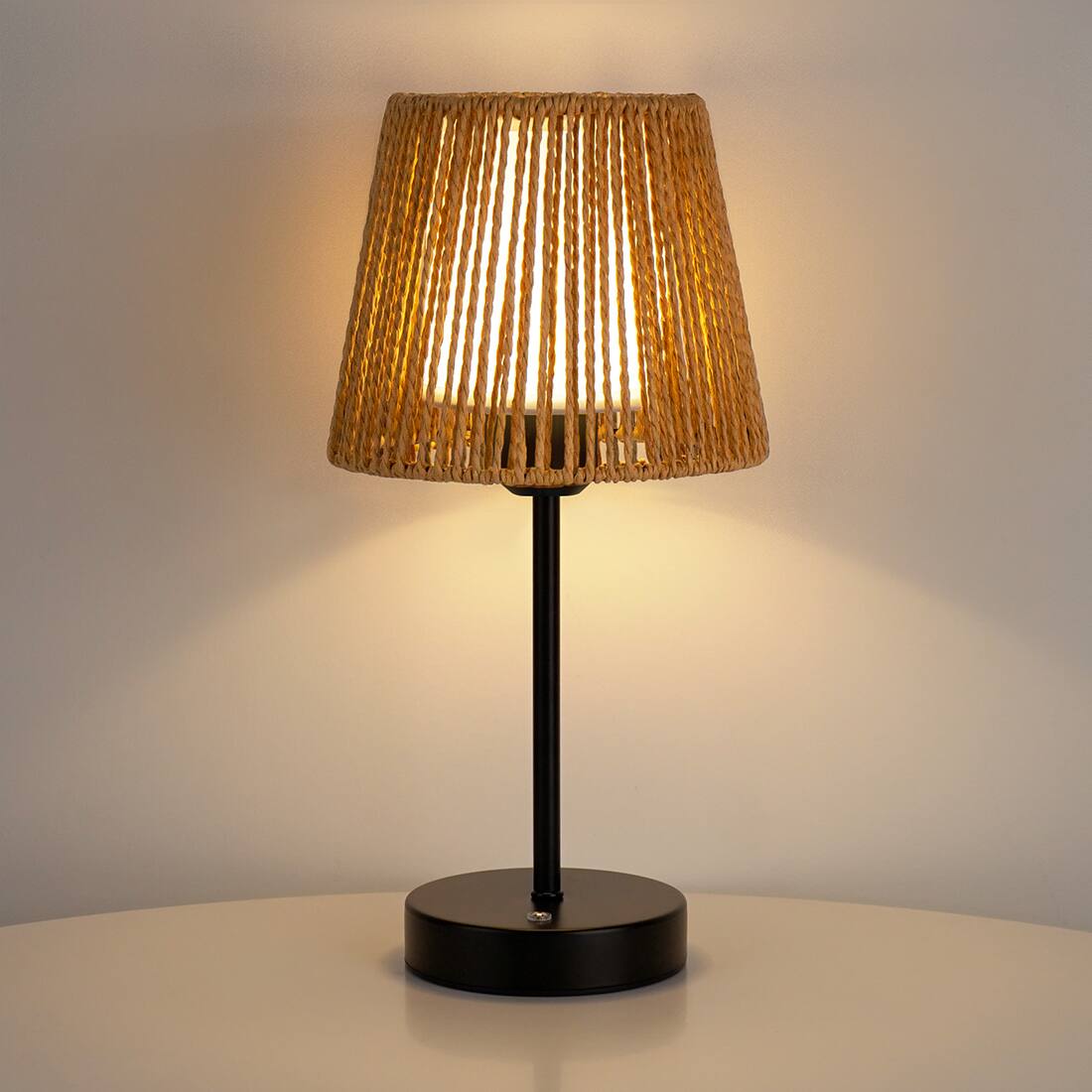 Left. ONEWISH - 2-Pack Cordless Table Lamps with Double Shades – Portable, Touch-Control, Holiday Gift & Home Accent - Black.