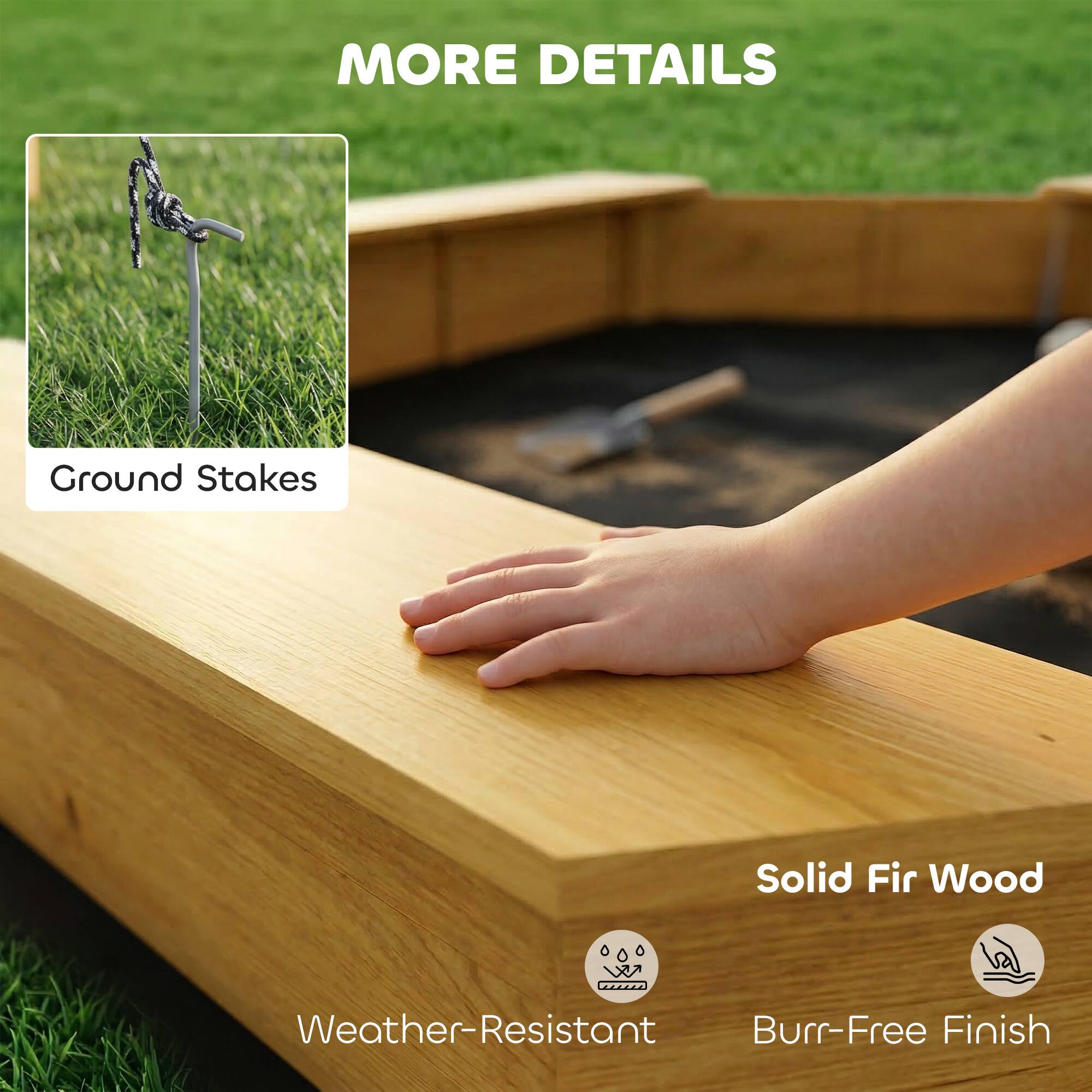 MORE DETAILS  
Ground Stakes  
Solid Fir Wood  
Weather-Resistant  
Burr-Free Finish