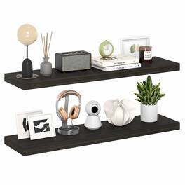 Furinno - TANNA Set of 2 Floating Shelves for Wall, 12 x 47 Wall Shelf, Wall Mounted Shelf with Invisible Bracket, 2-in Thick - Tobacco Oak