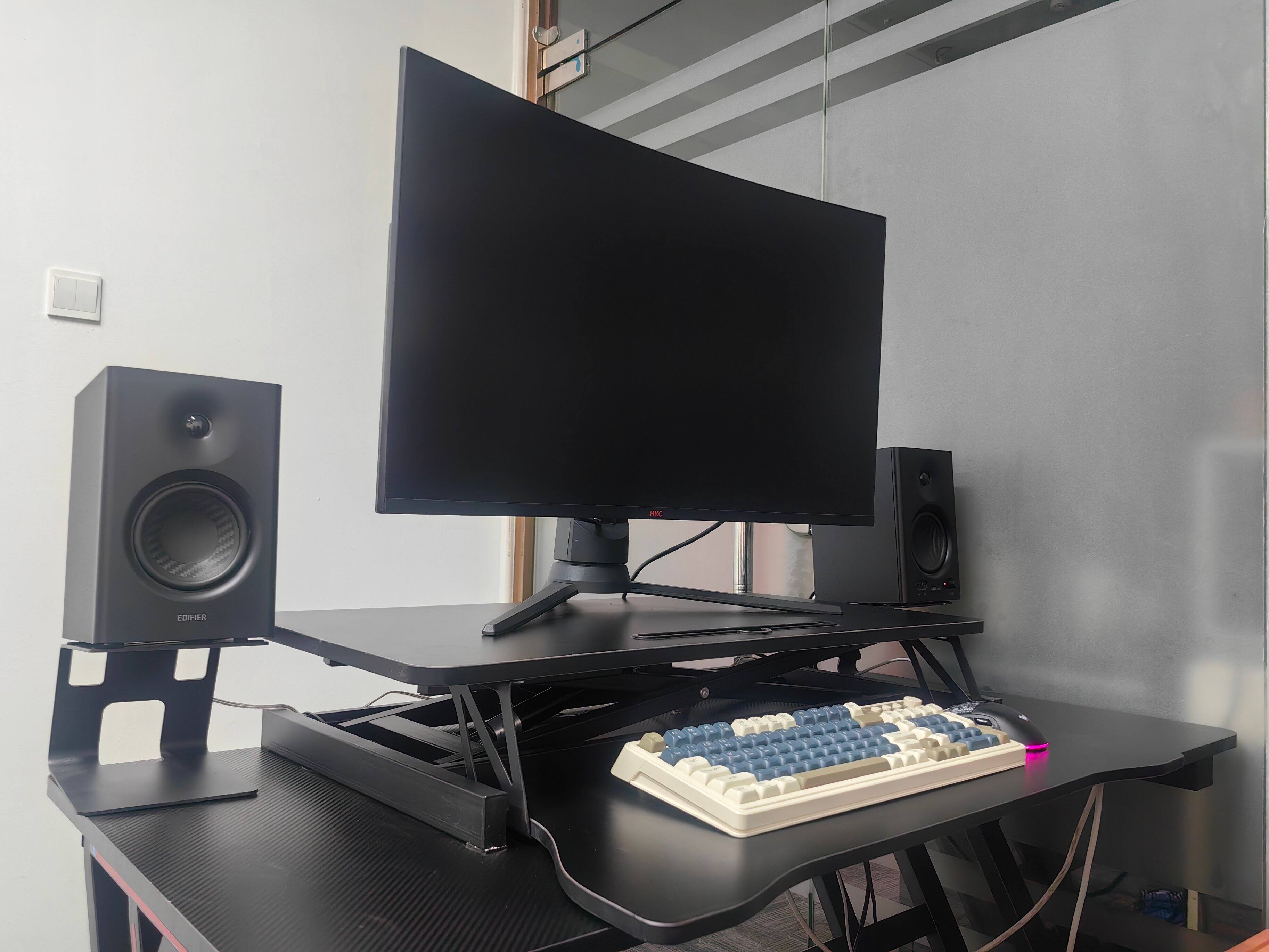 Alt View 2. PexFix - 32 in. Adjustable Sit-to-Stand Desk Converter, Dual Monitor & Laptop Workstation with Wide Keyboard Tray - Black.