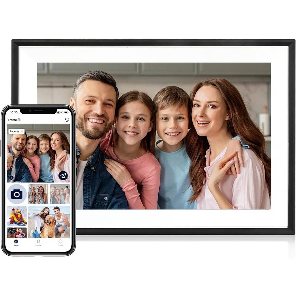 MOSZAR LLC - 10.1" Digital Photo Frame, 32GB, 1280x800 IPS Touch Screen, Auto-Rotate, Share via AiMOR App (Black)