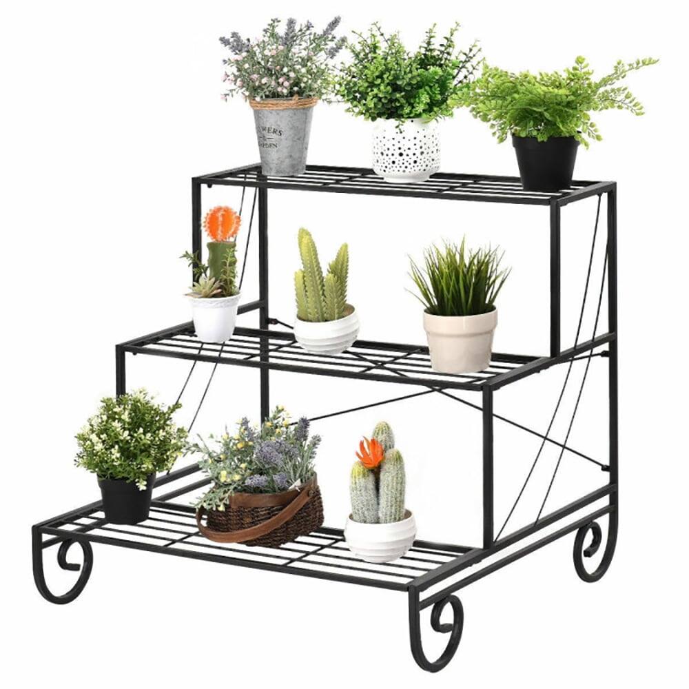 Alt View 1. Kadyn - Raised Planter Stand, Large Space Flower Rack Shelf, 3 Tier Outdoor Metal Garden Planter Holder Shelf.