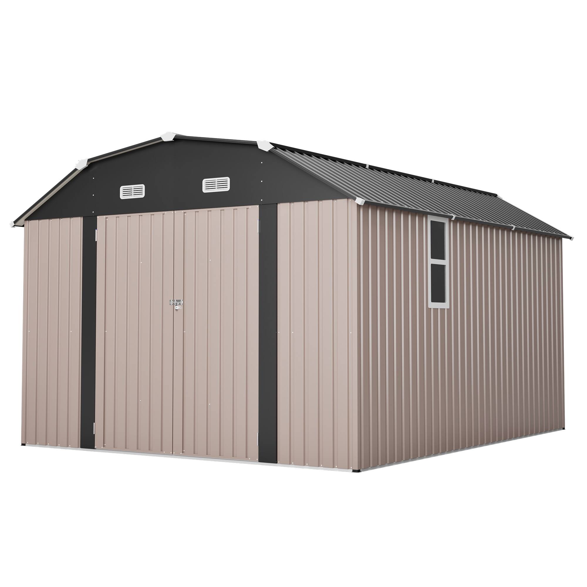 Front. Mondawe - 10x12 FT Metal Outdoor Storage Shed with Floor Frame - Brown.