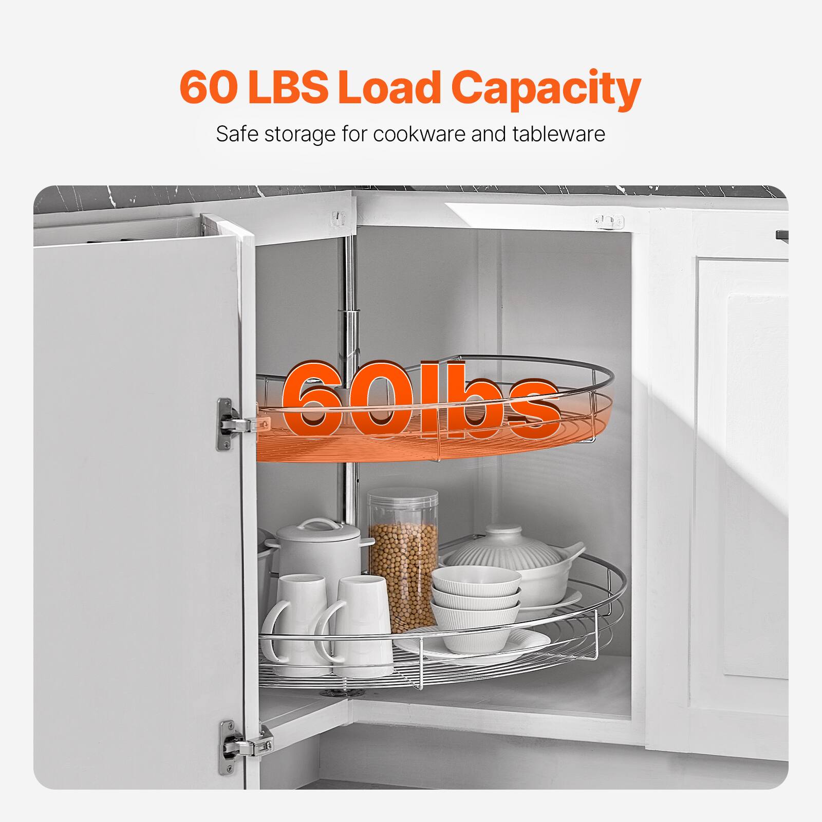 60 LBS Load Capacity  
Safe storage for cookware and tableware  

60 lbs