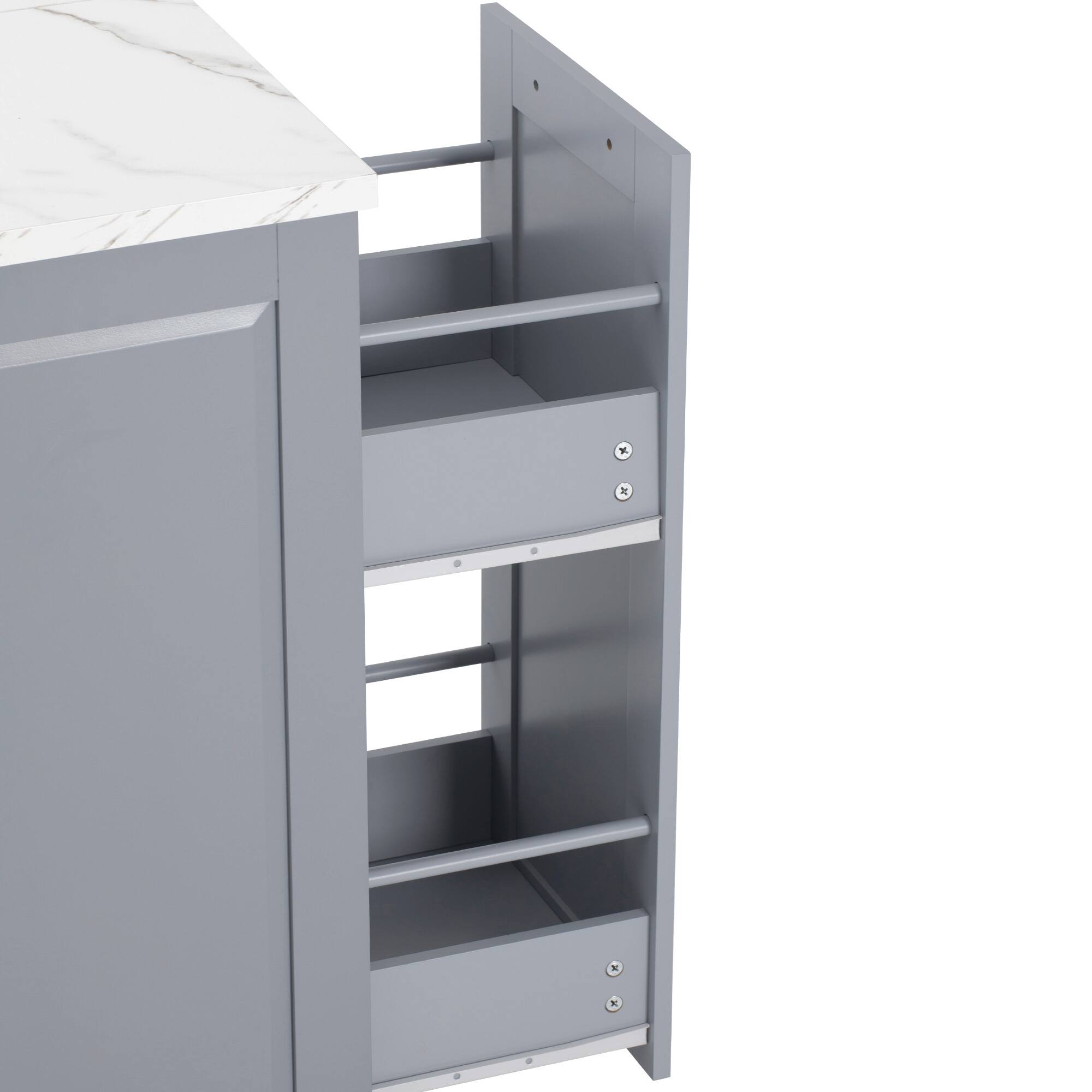Alt View 8. PexFix - 50.7" Mobile Kitchen Island with Drop Leaf & Hidden Trash Can - Rolling Cart with Drawers, Organizer & Faux Marble Top - Gray.