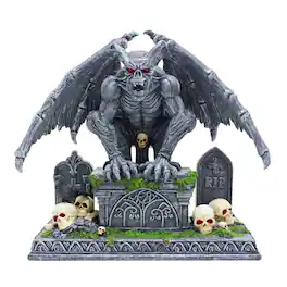 OrnamentallyYou - Grave Guardian Gargoyle Figurine, 7" Solar Powered Gothic Halloween Garden Statue - Black