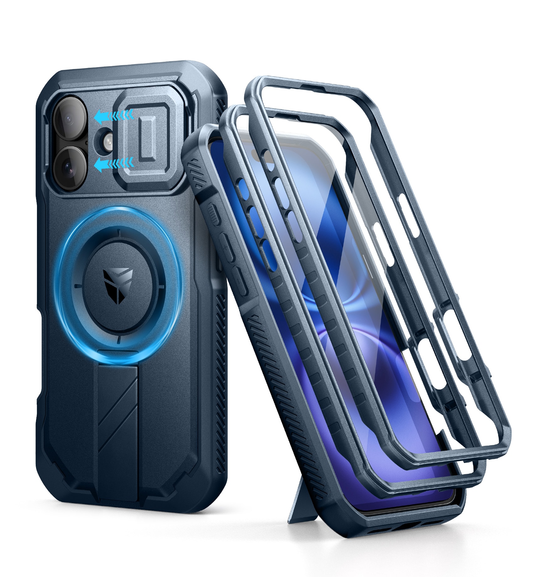 dexnor - for iPhone 16 Case with Slide Camera Cover & Adjustable Kickstand & Built-in Screen Protector - Navy Blue price history on PriceWatchPro