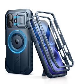 Dexnor - Shockproof Bumper Case for iPhone 16 with Slide Camera Cover, Compatible with MagSafe Heavy-Duty Magnetic Protection - Navy Blue