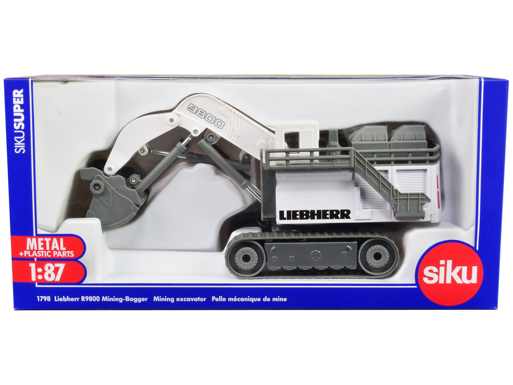 SUPER SIKU  
LIEBHERR METAL + PLASTIC PARTS 1:87  
1798 Liebherr R9800 Mining-Bagger  
Mining excavator  
Pelle mécanique de mine