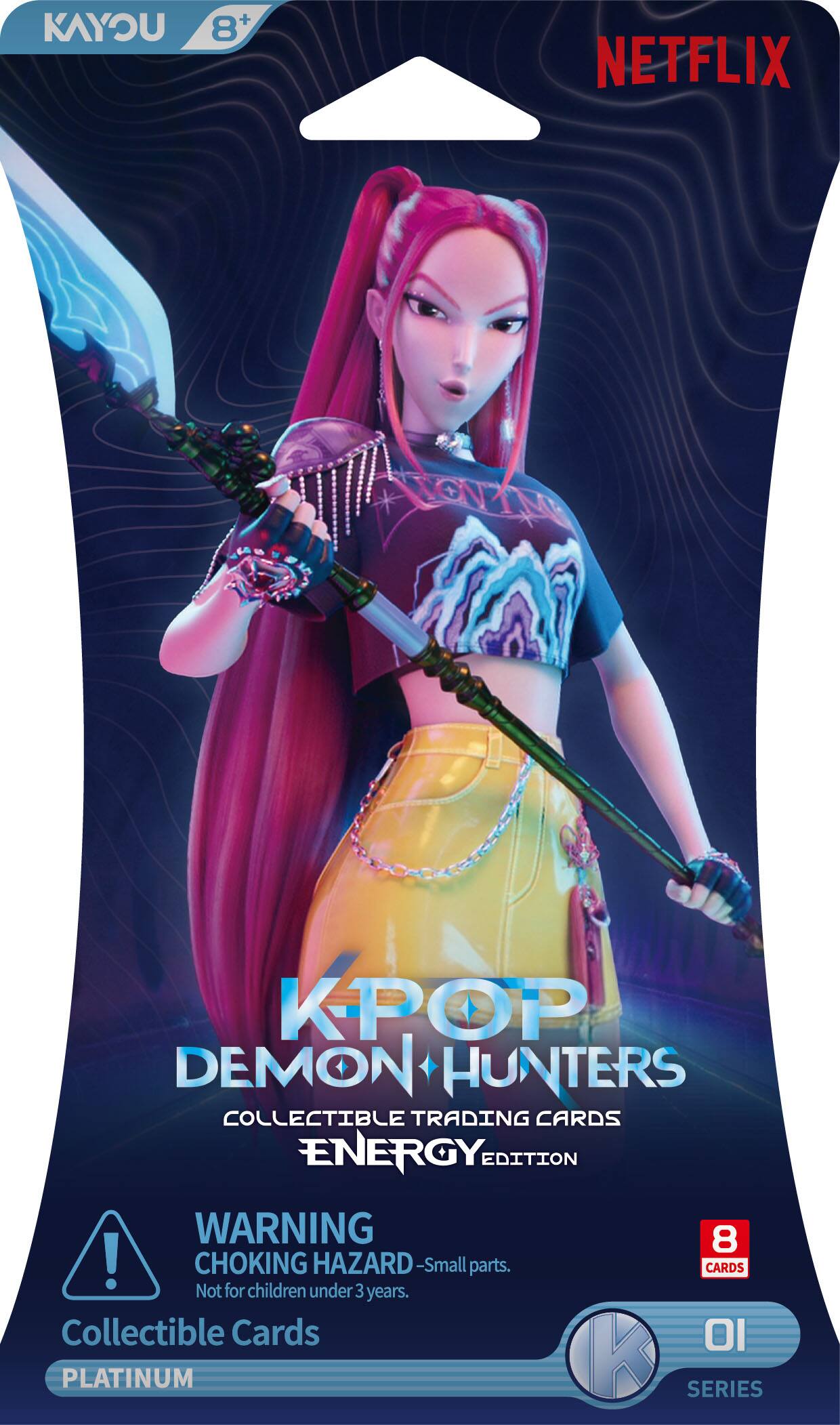 KAYOU 8+ NETFLIX KPOP DEMON HUNTERS COLLECTIBLE TRADING CARDS ENERGY EDITION WARNING 8! CHOKING HAZARD - Small parts. Not for children under 3 years. Collectible Cards OI PLATINUM K SERIES