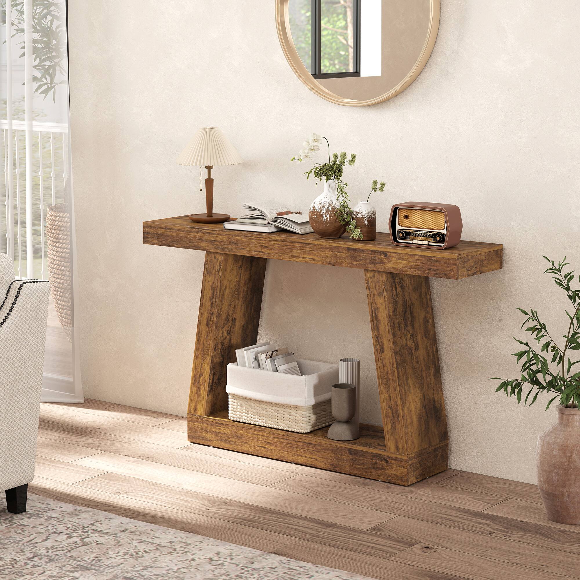 Alt View 8. Homcom - Farmhouse Console Table, 2-Tier Entryway Table with Storage for Hallway, Living Room, Behind Couch - Dark brown.
