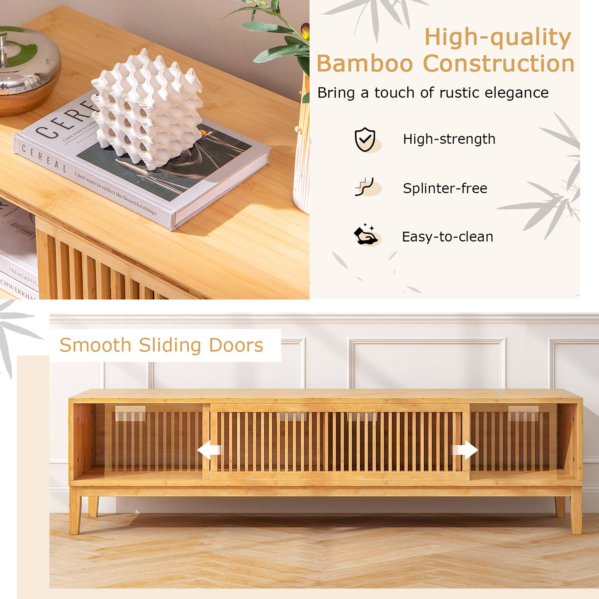 Costway TV Stand for TVs up to 65 Inches w/ Sliding Slatted Doors 5