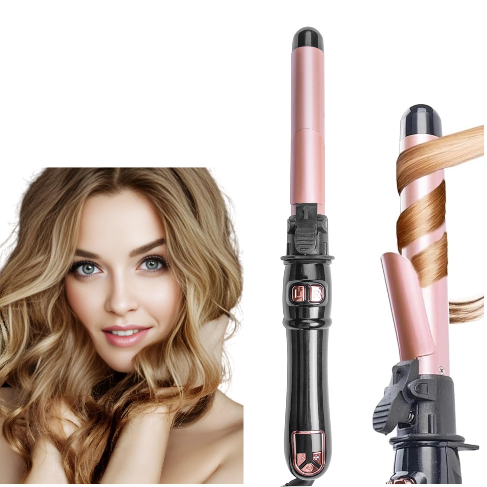 Front. PO3TICJUNKI3 - Automatic Curling Wand 1 Rotating Iron For Short Long Hair Led Display Professional Waver Fast Heating - Rose Gold.