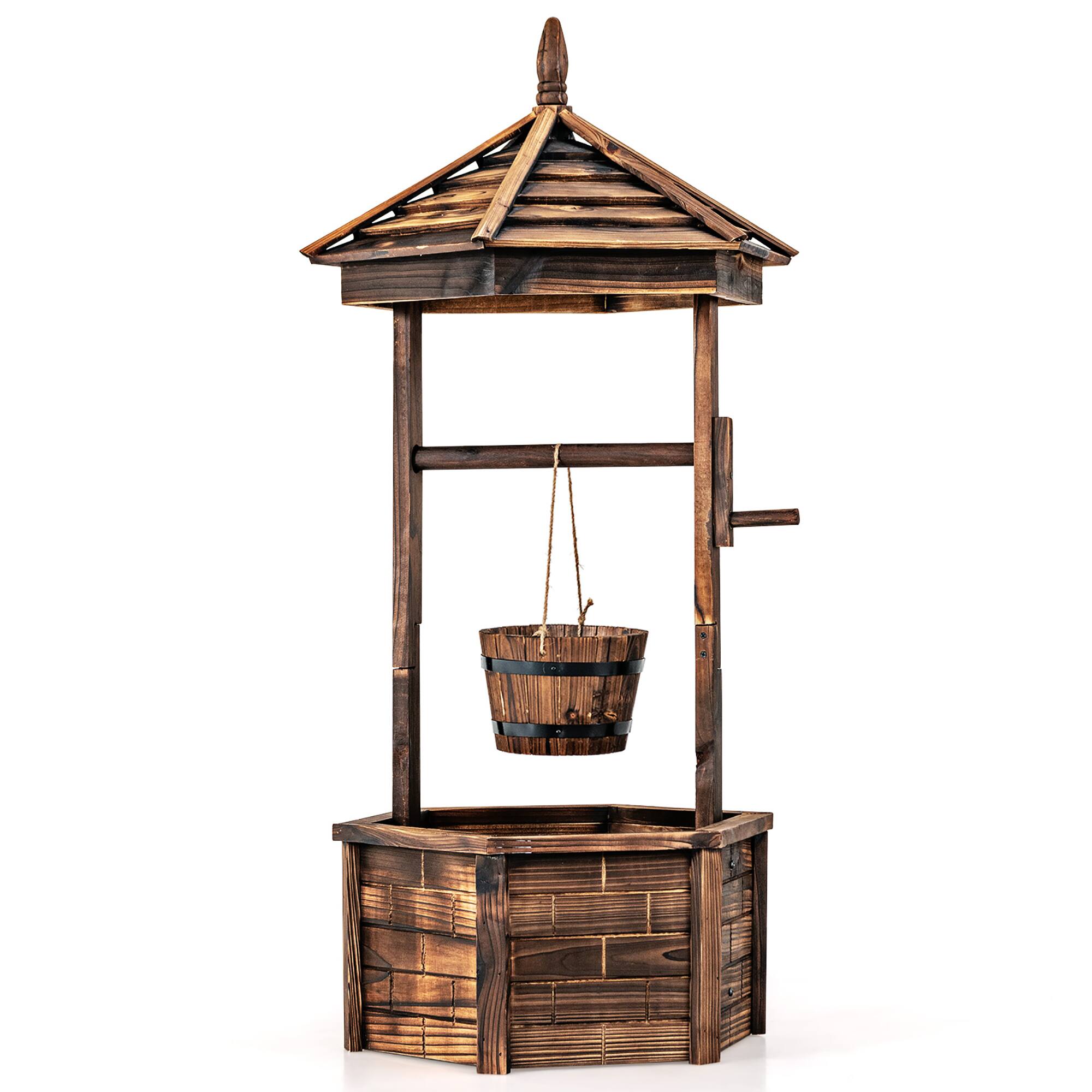Alt View 1. Costway - Wooden Wishing Well Hexagonal Bucket Flower Plants Planter Patio Garden Decor - Brown.