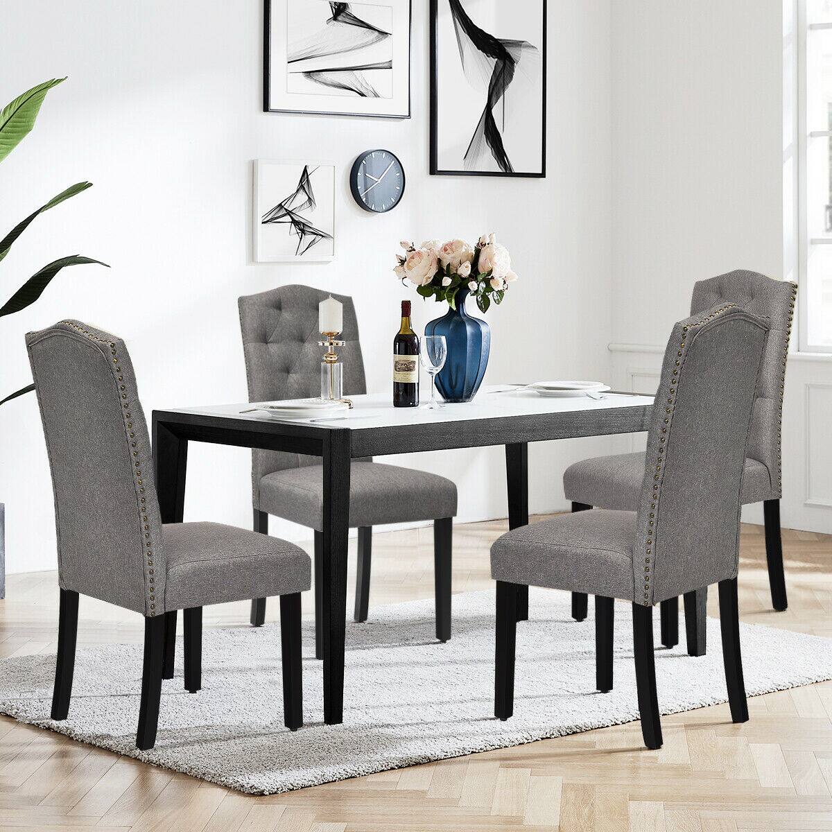 Alt View 3. Gymax - Gymax Set of 2 Tufted Dining Chair Upholstered w/ Nailhead Trim & Rubber Wooden Legs - Grey.