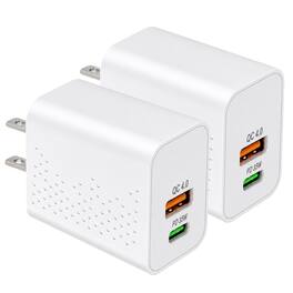 Qixxronics - 35W USB C Fast Charging Wall Charger for Samsung Galaxy S26/S25/S24/S23, Note 10, Tab S8 Ultra, Z Flip, Z Fold (2Pack) - White