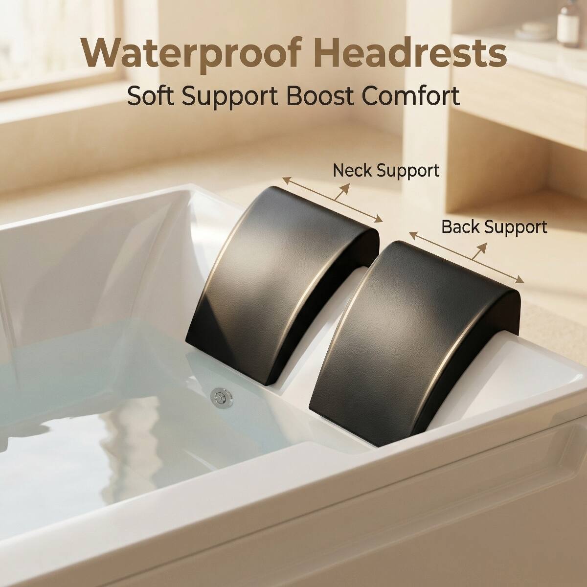 Waterproof Headrests  
Soft Support Boost Comfort  
Neck Support  
Back Support