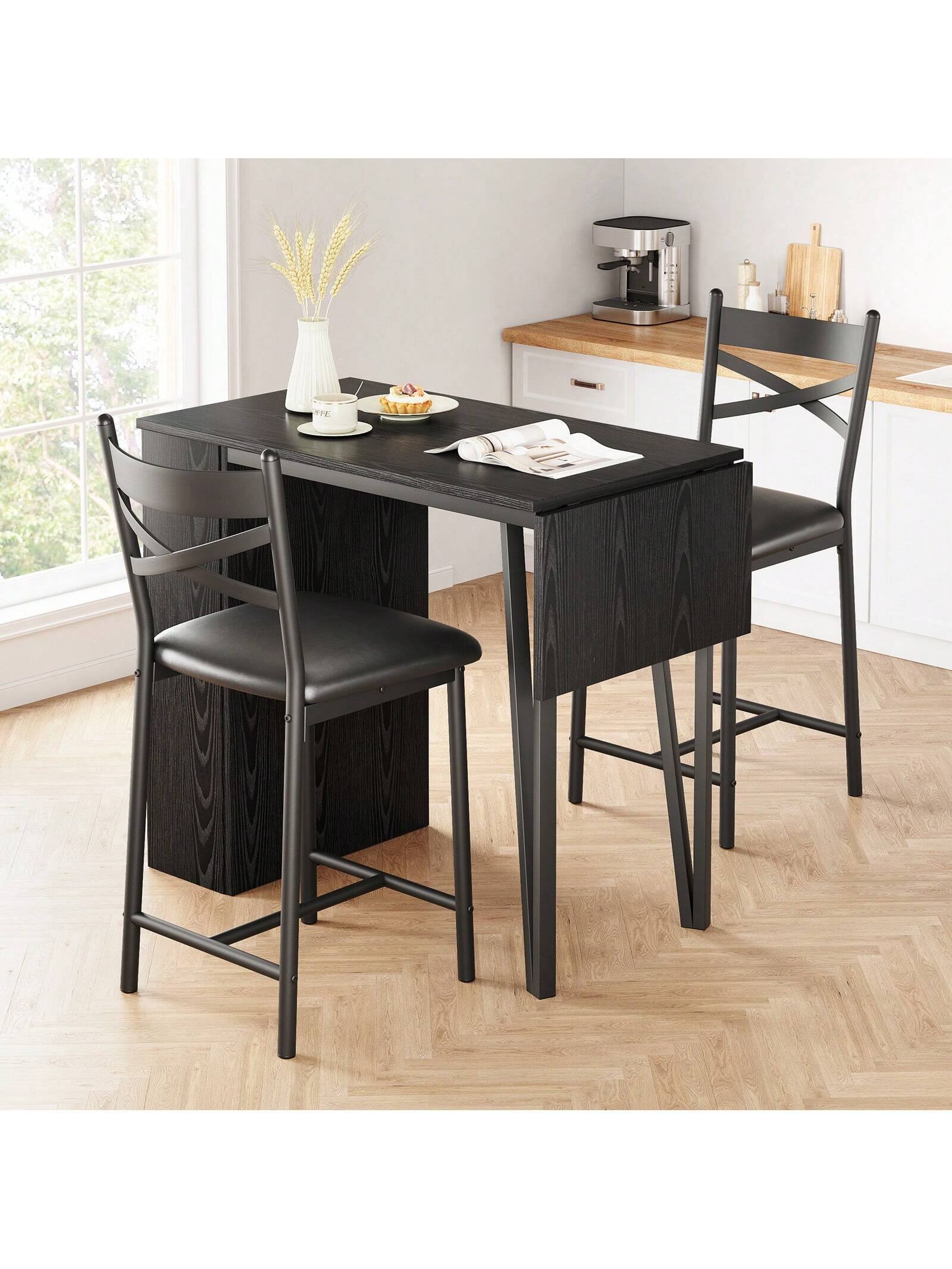Alt View 2. Acekool - Kitchen Table 3Piece 36in Wooden Counter Height Dining Table Set for Dining Room, Home Office, Living Room - Black.