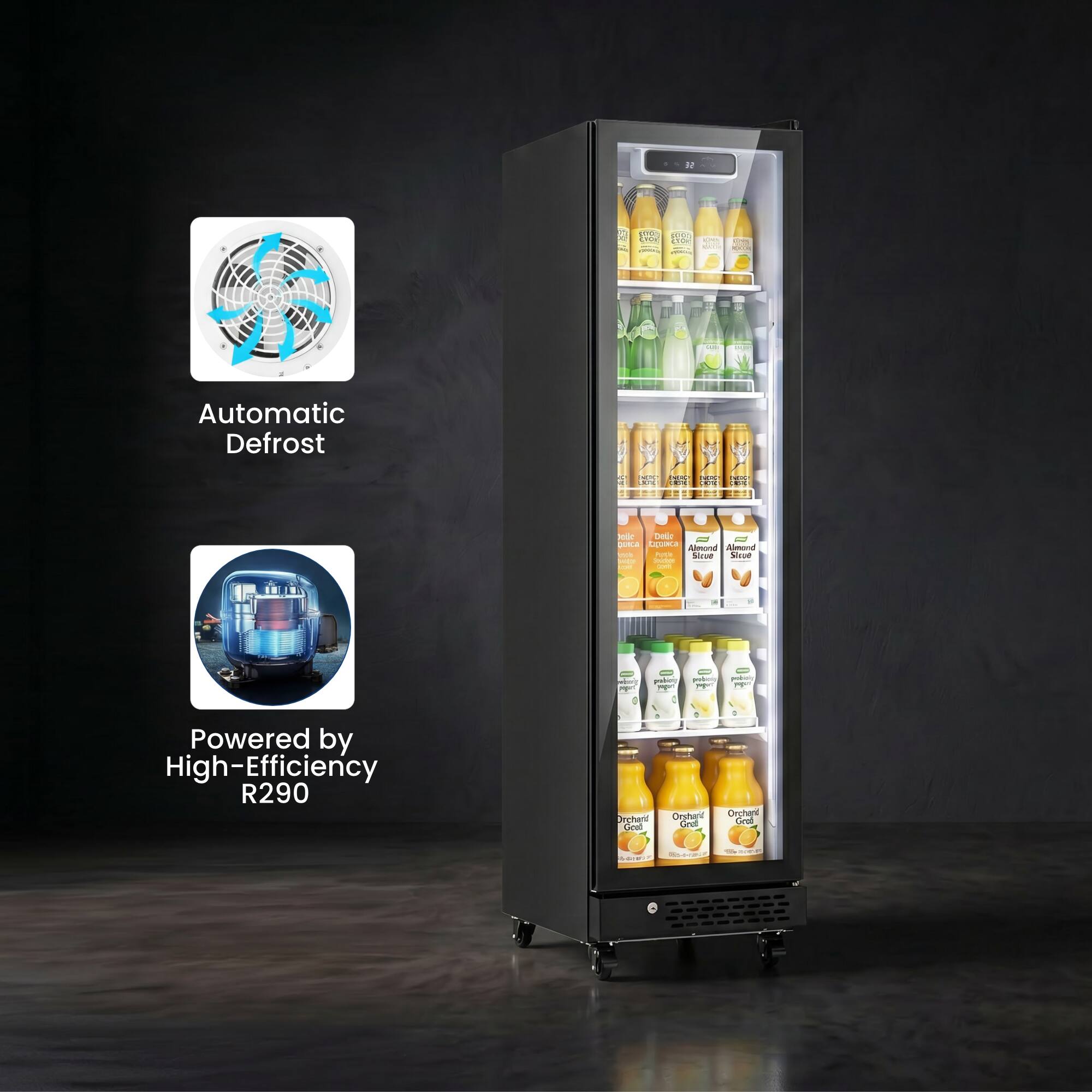 M D 140 L+e Vio 6 Se2 C - Automatic Defrost - ar Delr Ut LeURa Asond Admona - P Sioue Aood - | | | - 4  P : - : - Powered by High-Efficiency R290 Organic Co Oeshari Couf Oeghani Choud
