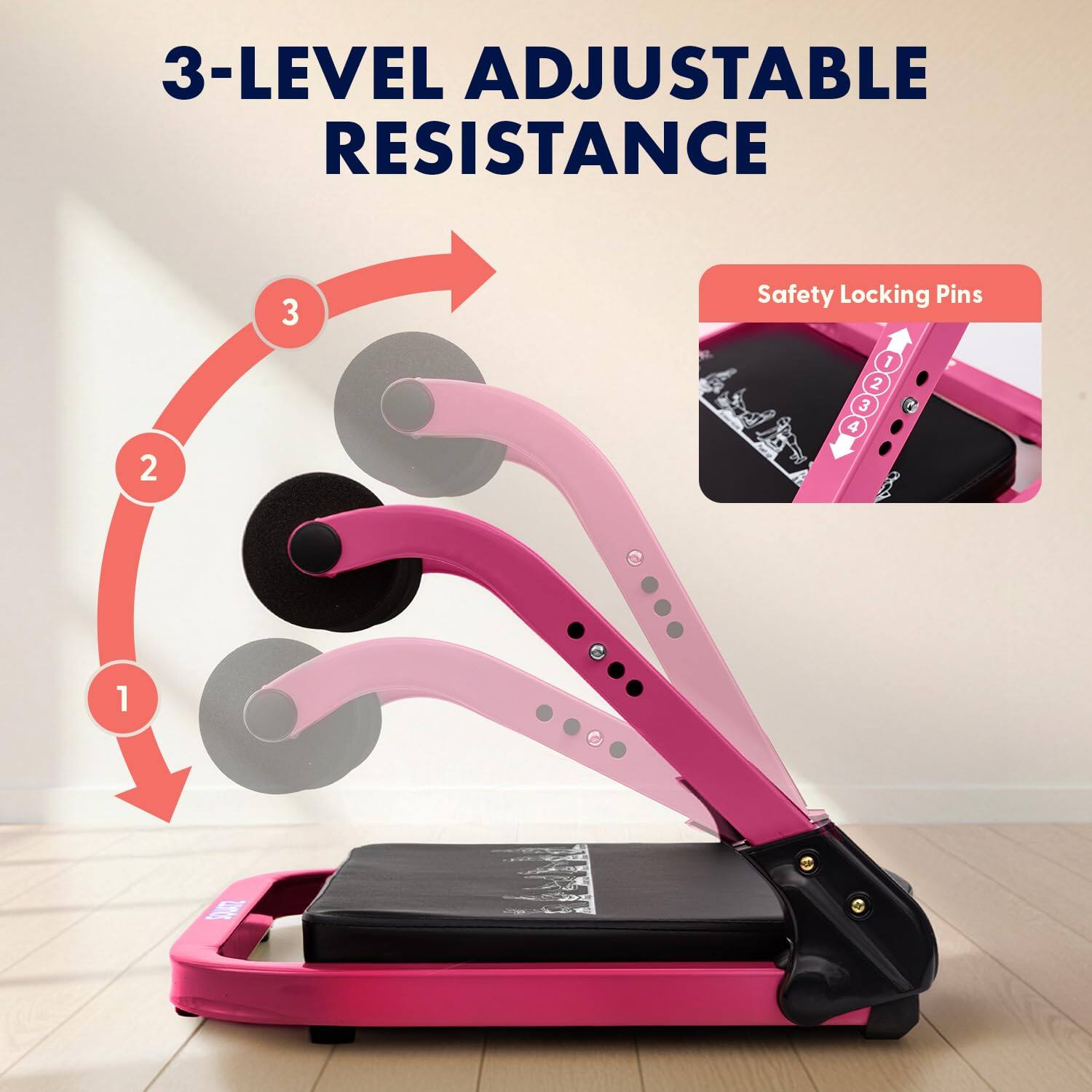 3-LEVEL ADJUSTABLE RESISTANCE  
Safety Locking Pins  
1 2 3 4