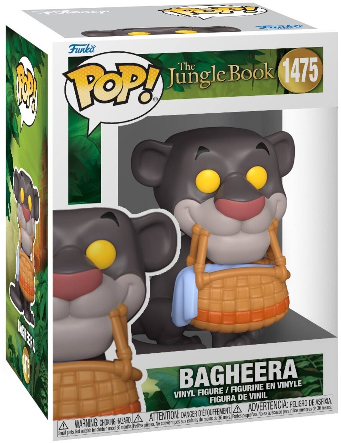 EoRy  FORke 1o Funko The 1475 Jungle Book PO POP! R PEEE BAGHEERA FIGURINE EN VINYLE VINYL FIGURE VINIL FIGURA DE PELIGRO DE ASFIXIA. D'TOUFFEMENT. ADVERTENCIA: nios menores de 36 meses. DANGER No 25 apendape para ATTENTION: moins de 36 mois. Partes pequeras. HAZARD. anx enfants de WARNING: CHOKING Petites pieces. Ne comvient pas for chidren under 36 menths. Sma parts. Nat suitable