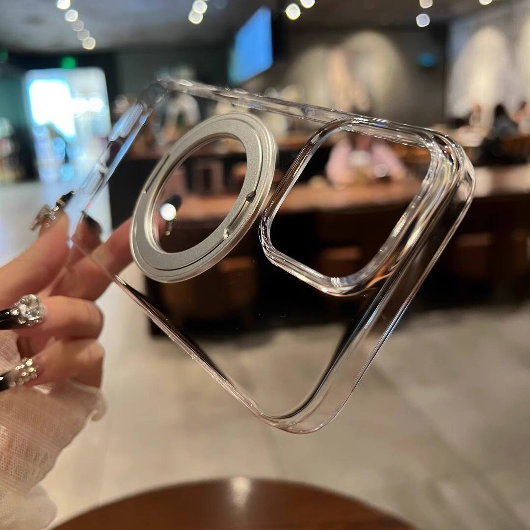 Back. Gravity Ridge - for iPhone 14 Pro Magnetic Case with Sturdy 360°Ring Stand, Military-Grade Shockproof Kickstand Compatible with MagSafe - Clear.