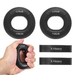 Unique Bargains - Silicone Ring Grip Strength Trainer with Finger Extension Band Forearm Trainer Kit 70-80LB & 4pcs - For Climbing Workout - Black