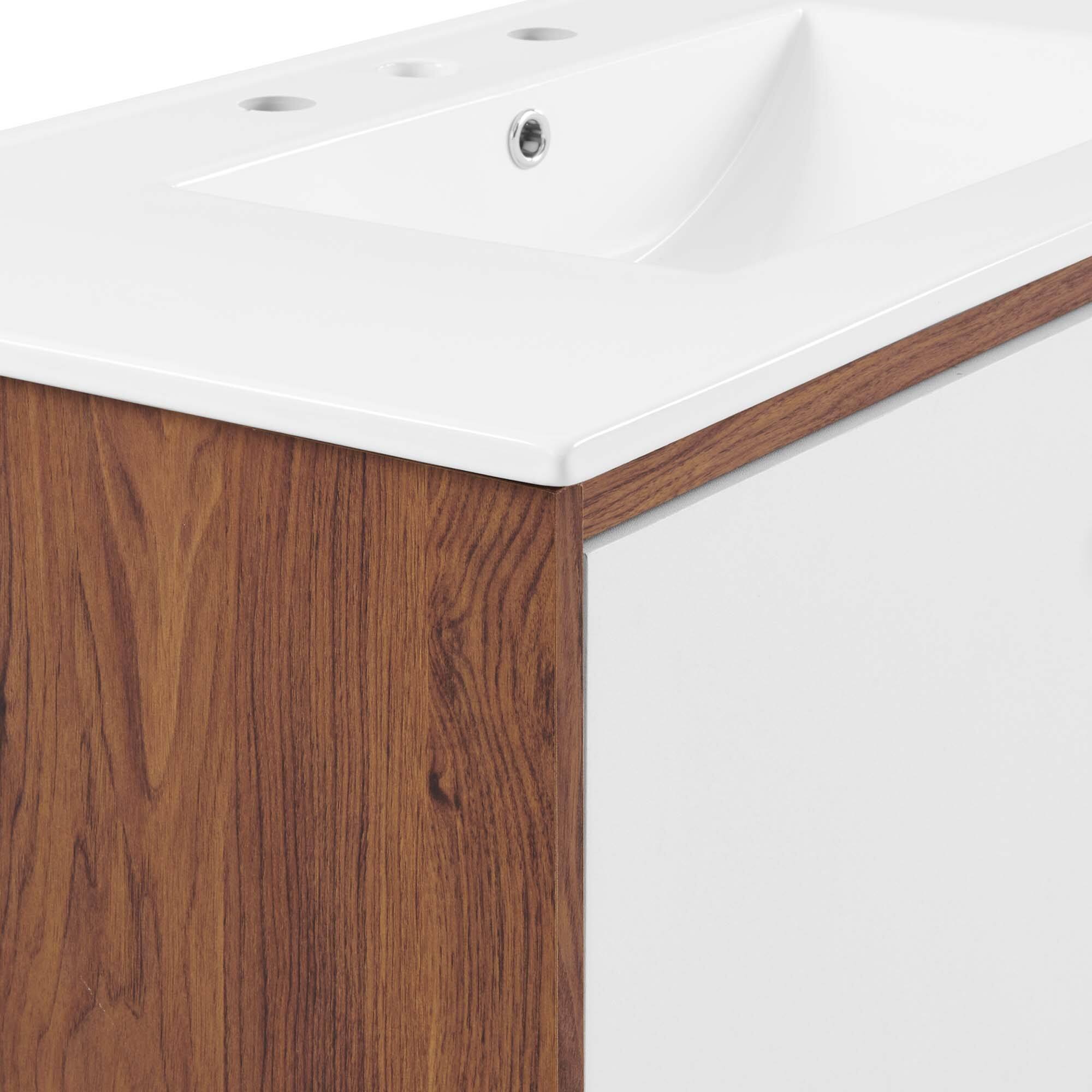 Alt View 6. Modway - Transmit Wall-Mount Bathroom Vanity Basin Included - Walnut White.