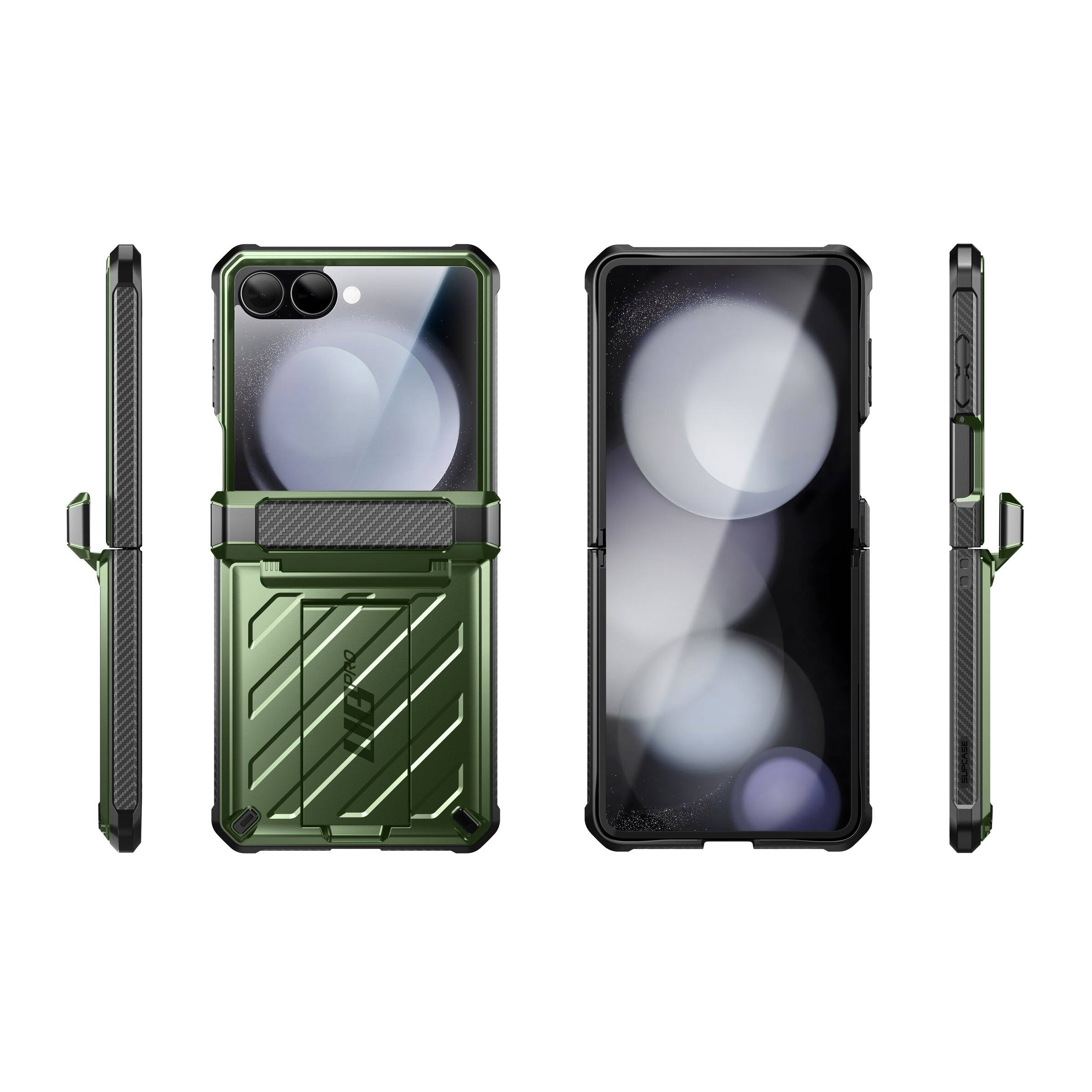 Back. SUPCASE - Galaxy Z Flip7 Unicorn Beetle PRO Rugged Case with Belt Clip-Dark Green - Dark Green.