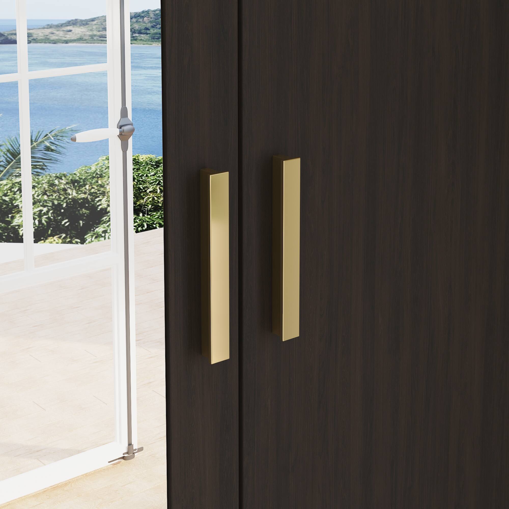 Alt View 1. FUFU&GAGA - Wardrobe Closet with Mirror Small Armoire Storage Cabinet with Hanging Rod Shelves and Drawers for Bedroom - Black.