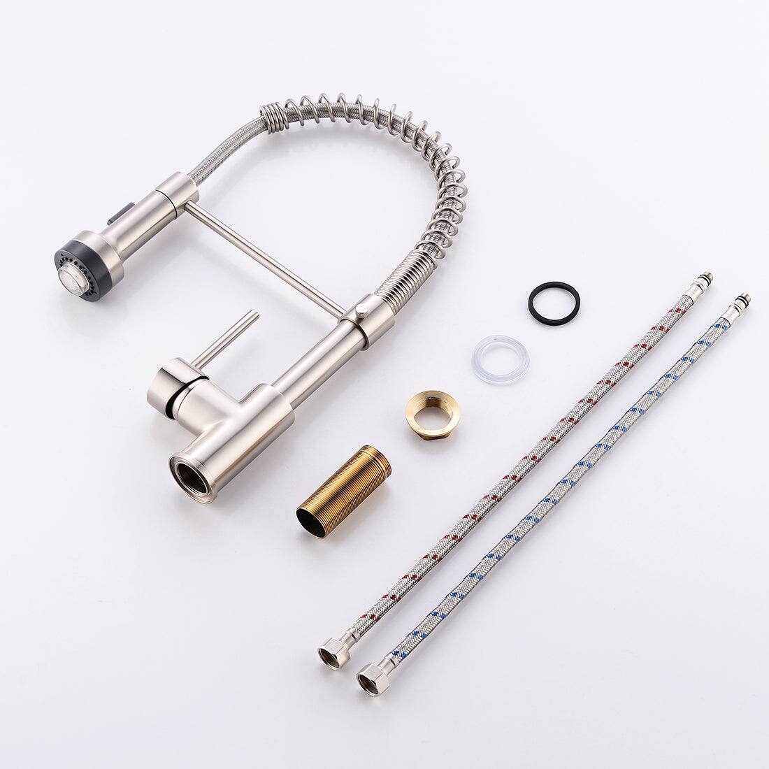 Alt View 2. Boyel Living - Brushed Nickel Gooseneck Pull Down Sprayer Kitchen Faucet with LED Light and Water Supply Lines - Brushed Nickel.