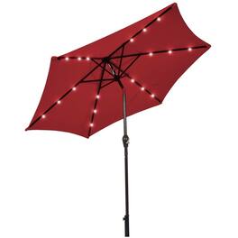 Kadyn - 9 Feet Solar LED Lighted Patio Market Umbrella Tilt Adjustment Crank Lift-Dark Red, Patio Offset Umbrella