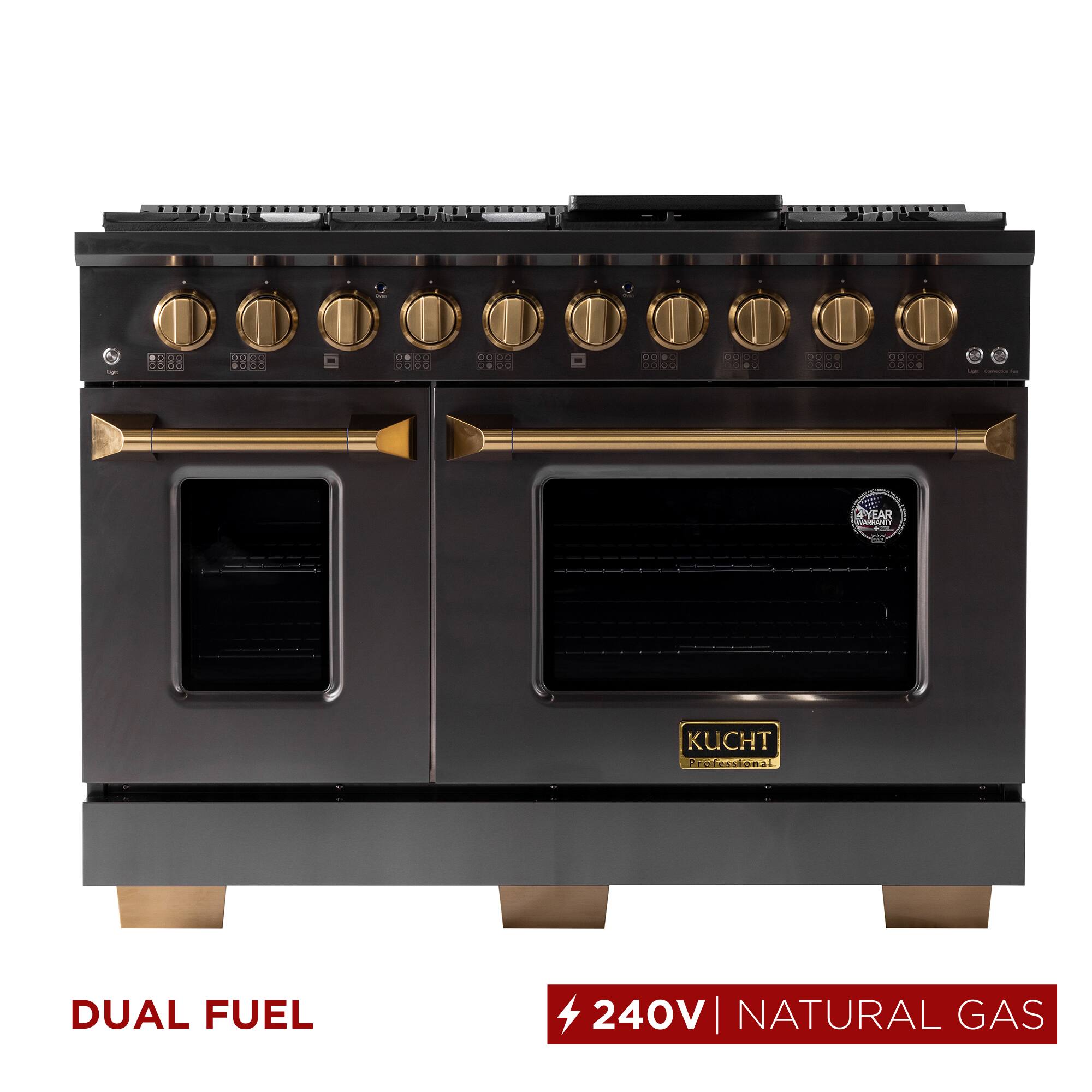 Kucht - Gemstone 48" Dual Fuel Range for Natural Gas, Sealed Burners, Griddle & 2 Ovens – Gemstone Finish - Gemstone