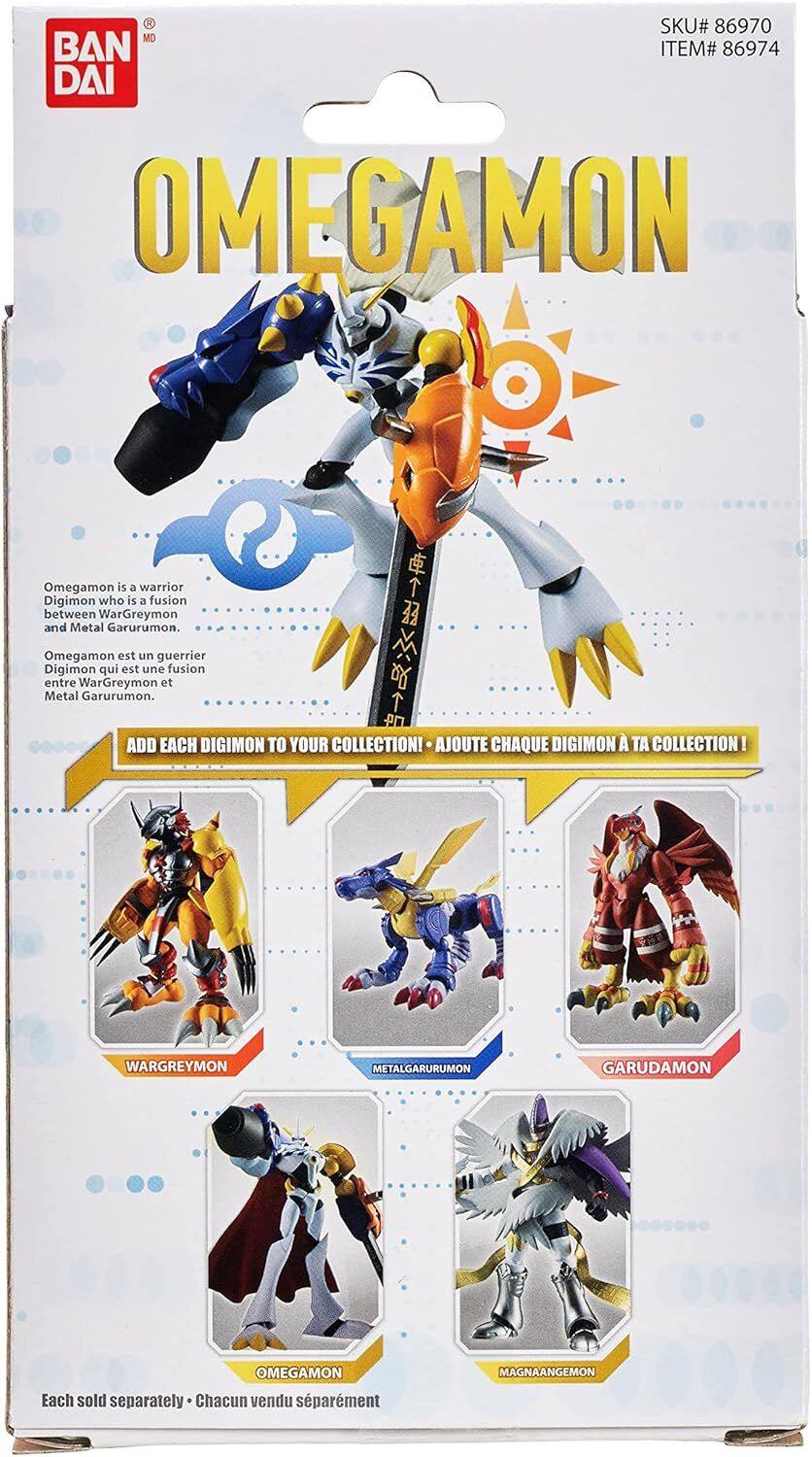 SKU# 86970 ITEM# 86974

Omegamon is a warrior Digimon who is a fusion between WarGreymon and Metal Garurumon. Omegamon is a Digimon who is a fusion between WarGreymon and Metal Garurumon. qui est un guerrier et fusion de WarGreymon et Metal Garurumon. Each sold separately. Chacun vendu séparément.

Add each Digimon to your collection! Ajoute chaque Digimon à ta collection!

WarGreymon
Metal Garurumon
Garudamon
Omegamon
MagnaAngemon
