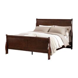 Manhattan Lane - Ryla Queen Size Bed, Sleigh Panel Headboard, Dark Cherry Brown Solid Wood - Cherry Brown