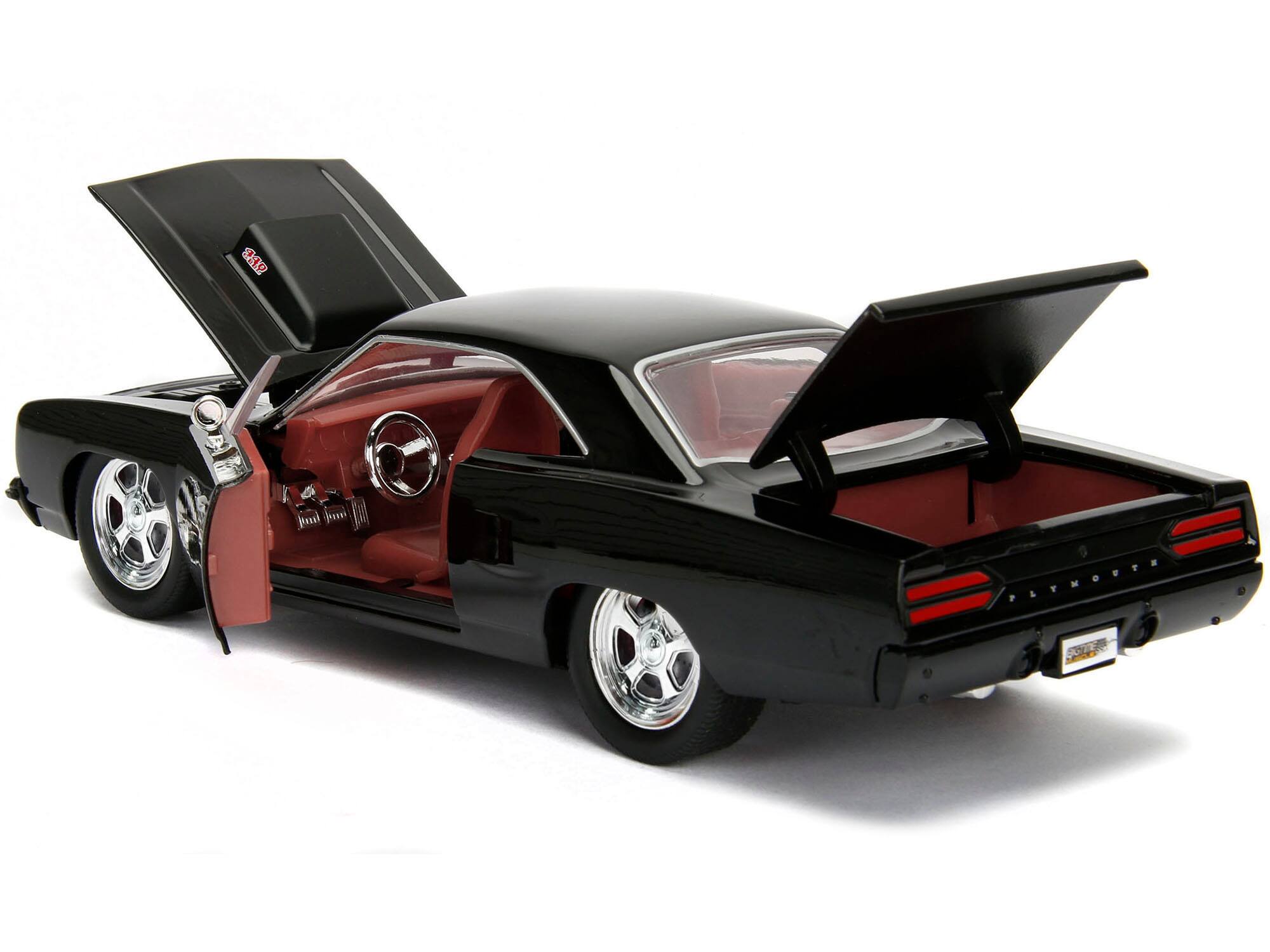 Back. Jada - 1970 Plymouth Road Runner 440 Black with Red Interior "Bigtime Muscle" Series 1/24 Diecast Model Car by Jada - Black And Red.
