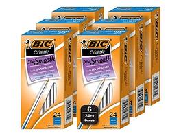 BIC - Cristal Xtra Smooth Ballpoint Pen, Medium Point, 24/Box, 6 Boxes/Pack - Blue Ink