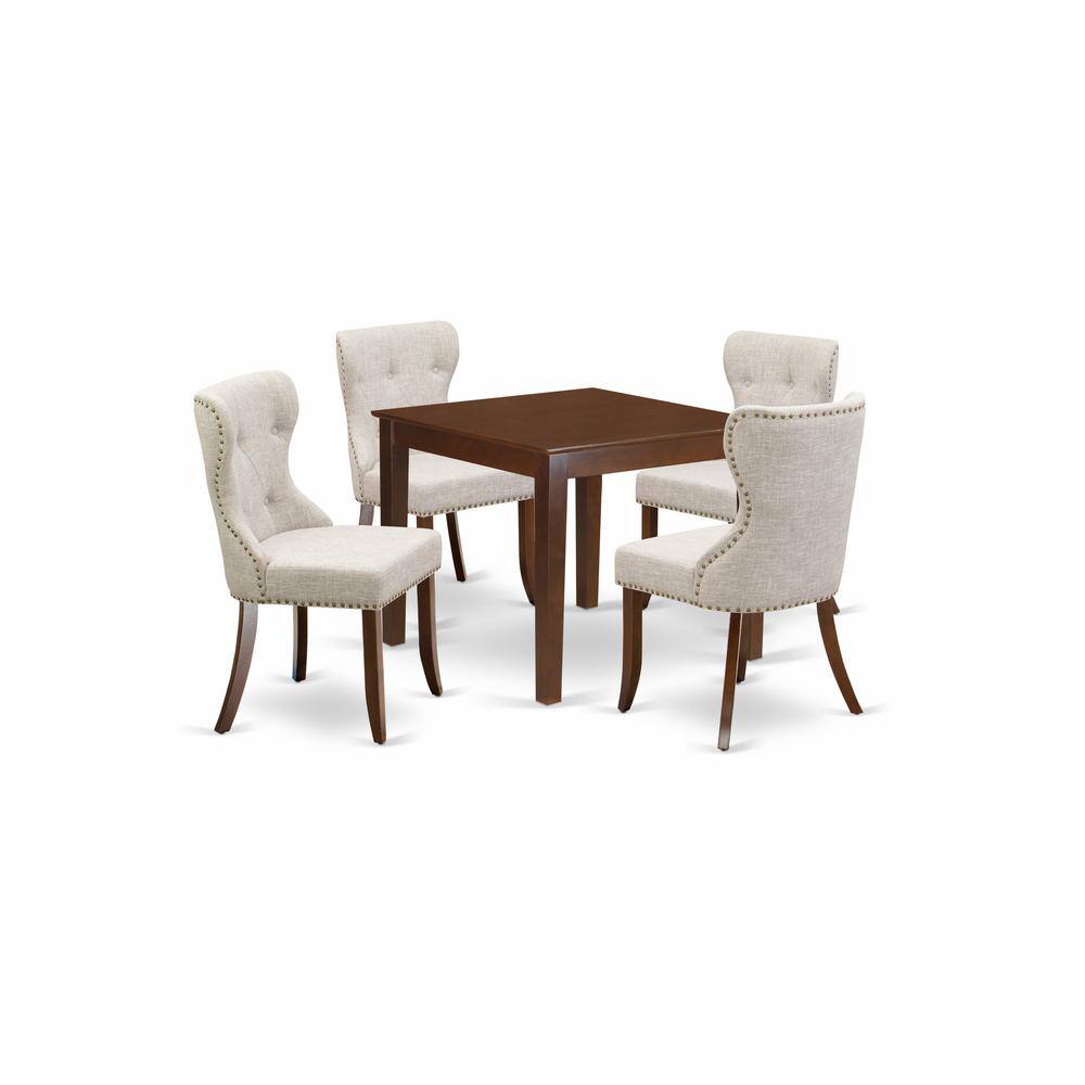 Left. East West Furniture - East-West Furniture OXSI5-MAH-35 - A kitchen table set of 4 wonderful indoor dining chairs using Linen Fabric Doeskin - Mahogany.