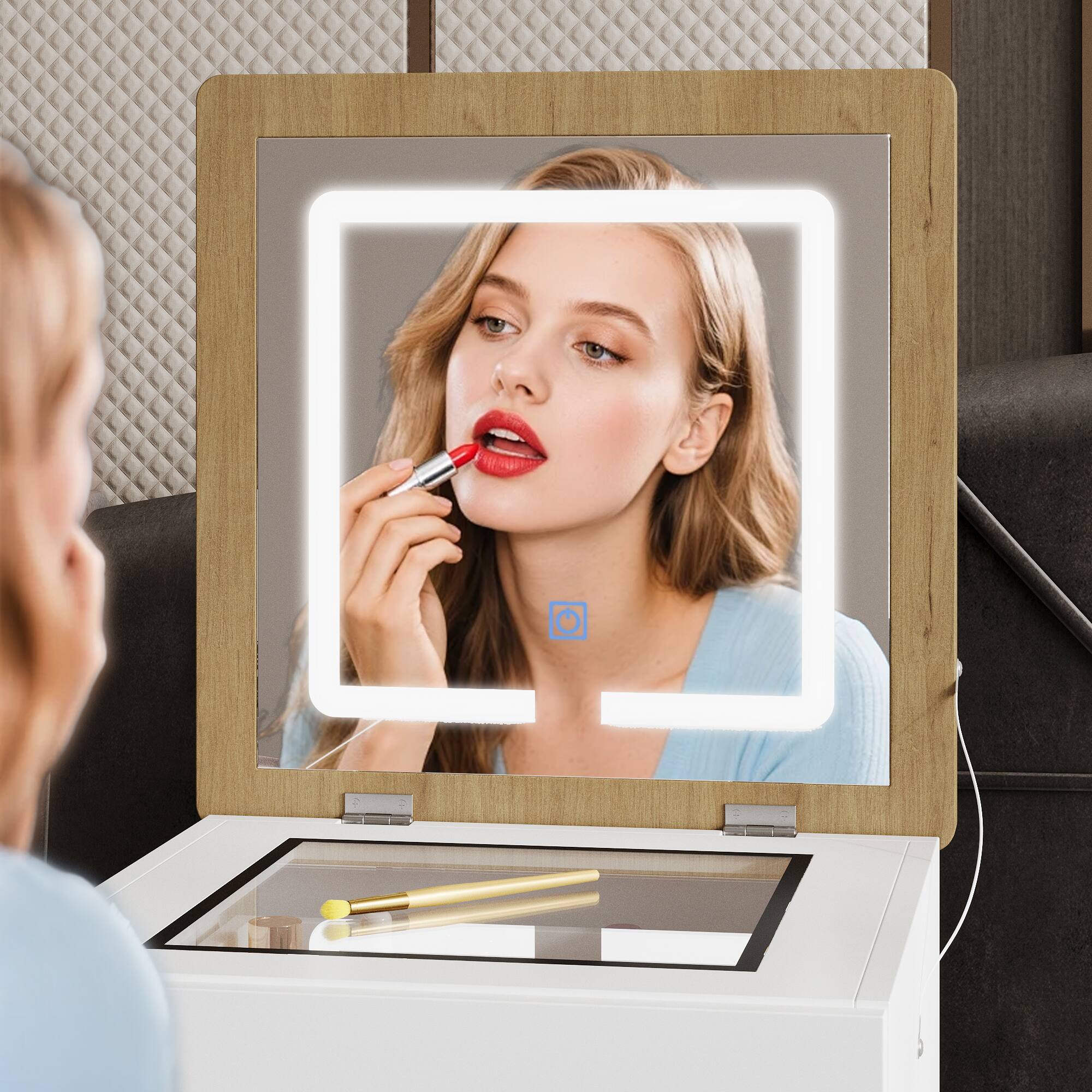 Alt View 7. Famapy - Smart Lift-Top Vanity Desk with Lights & Storage, Nightstand Makeup Table, Vortex Flush Comfort Upgrade - White.