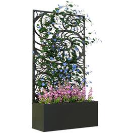 Outsunny - Metal Raised Garden Bed with Trellis for Climbing Plants, Freestanding or Wall Mounted Flower Bed with Privacy Panel - Black
