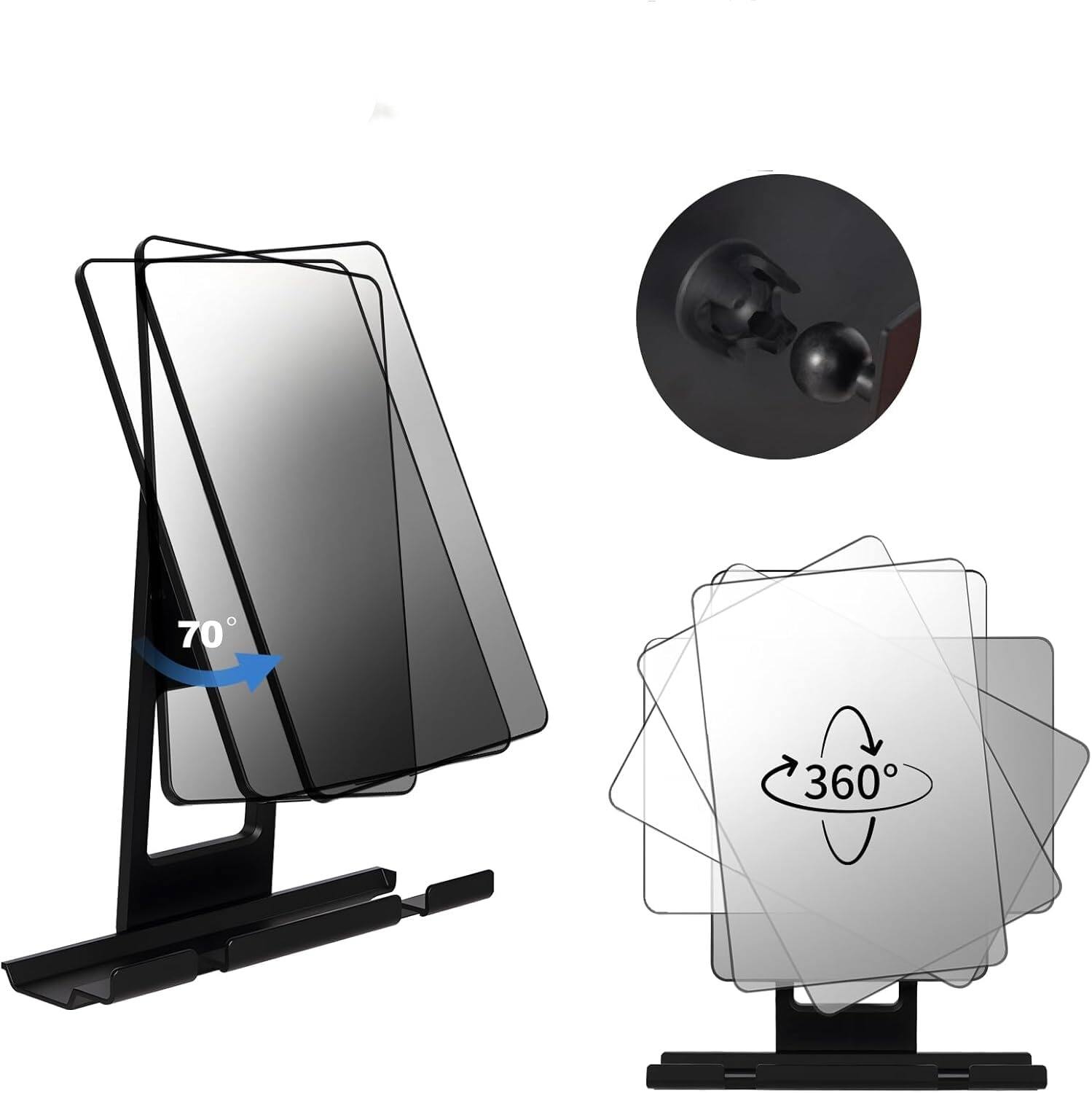 Back. Dazzed Corner - Fogless Shower Mirror with Razor Holder, No-Drill, Shatterproof, Adjustable - Black.