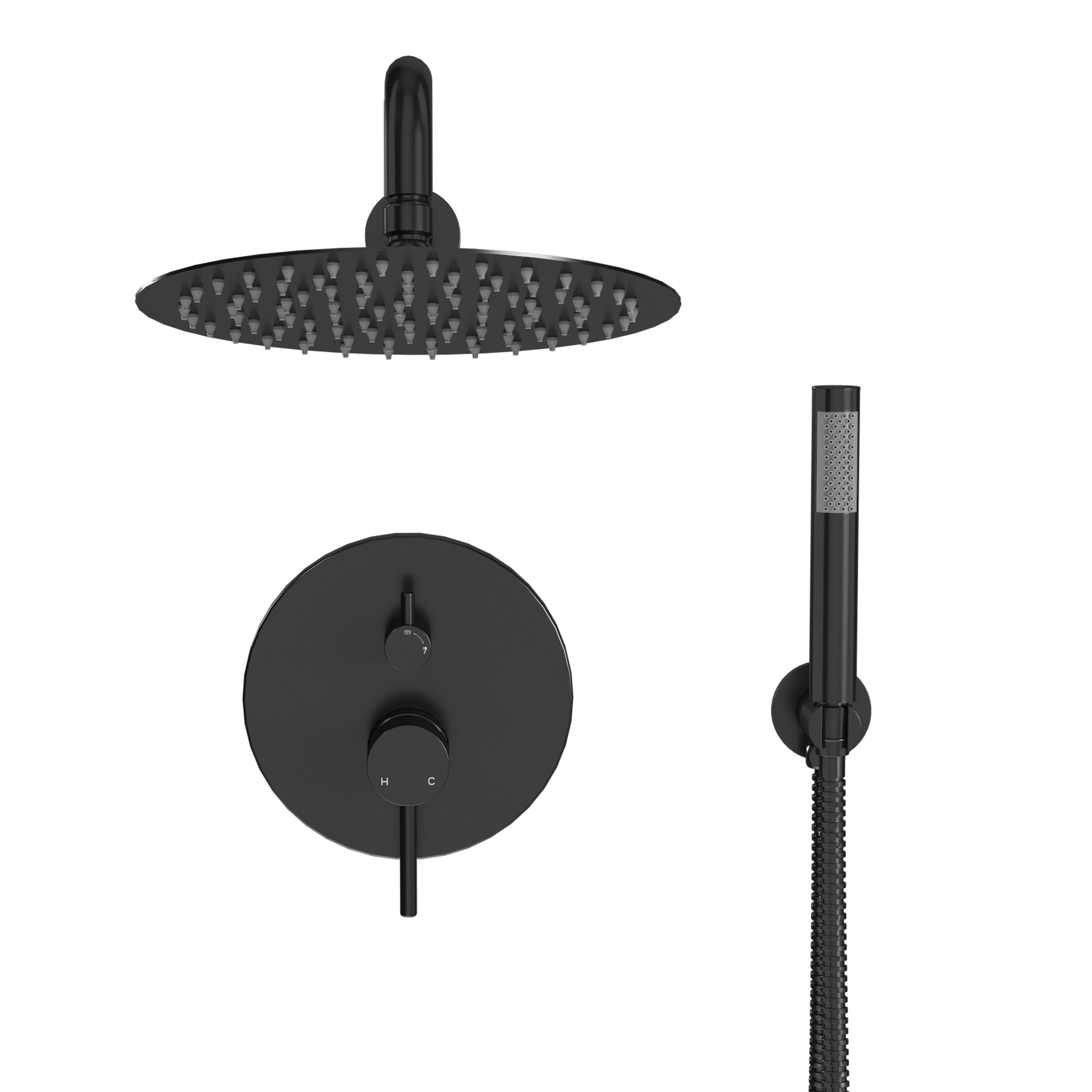 Alt View 8. Boyel Living - 1-Spray 10 in. Round Wall Mount Fixed and Handheld Shower Head 1.8 GPM with Pressure Balance Valve in Matte Black - Matte Black.