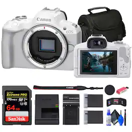 Canon - EOS R50 Mirrorless Camera + 64GB Card + More (International Version) - White