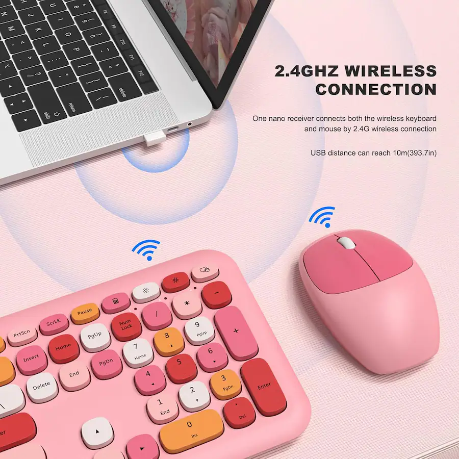 SaharaCase Wireless Keyboard and Mouse Combo with Flush Keys Pink ...