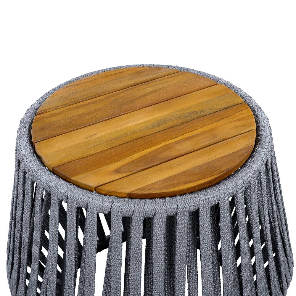 Alt View 2. Loheer - Loheer Outdoor Side Table Acacia Wood Rope Design Teak Finish - Grey.