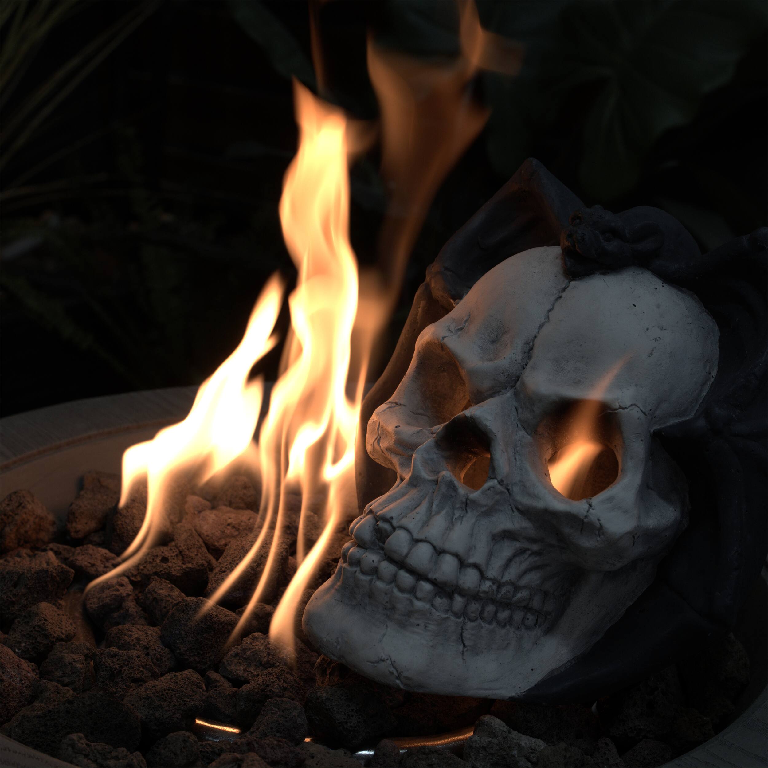 Alt View 4. Ecooso - Metal Human Skull Gas Log Decoration for Fire Pits and Halloween Displays - Beige+Black.