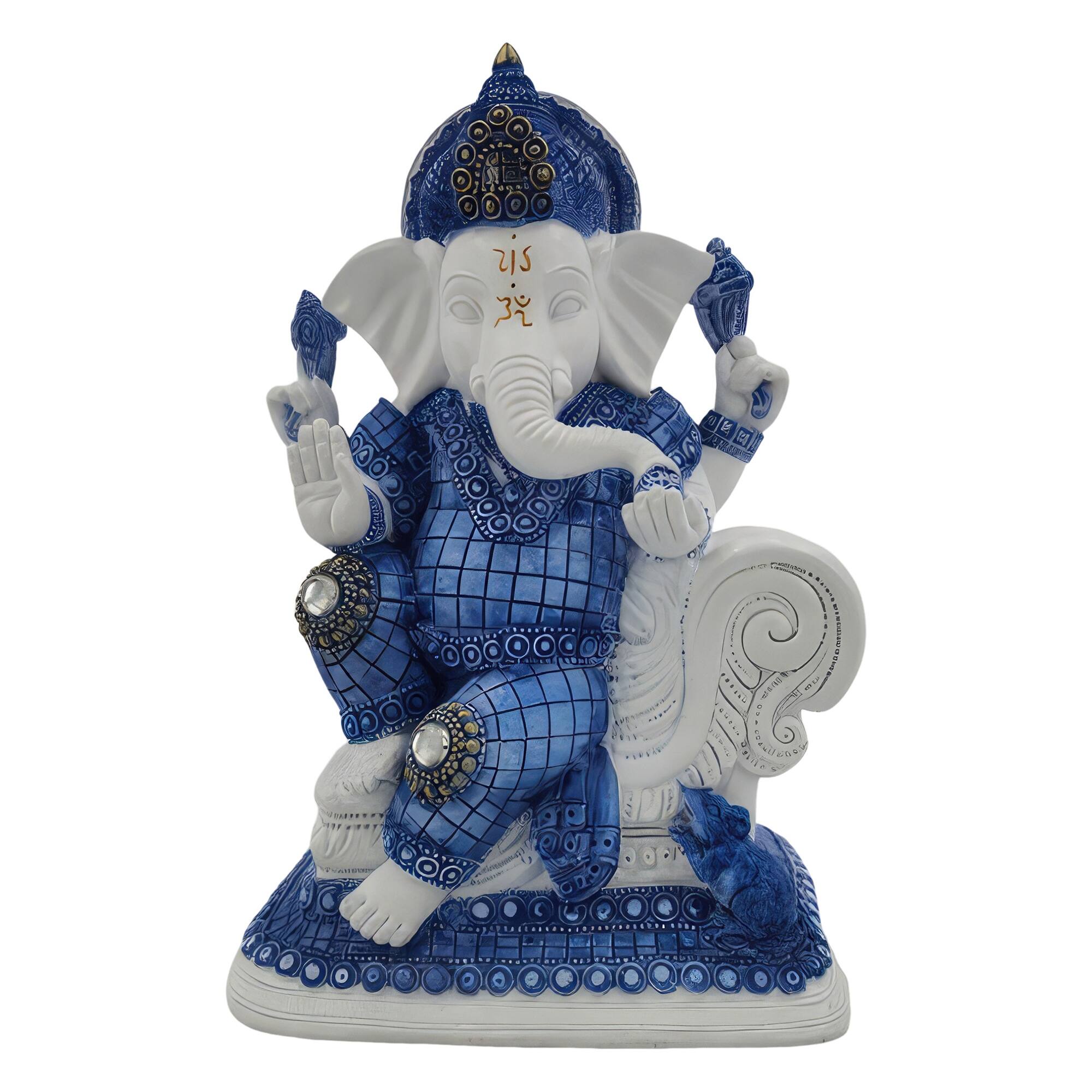 FC Design - 8.5"H Sitting Ganesh with Mushak Figurine Statue Office Desk Tabletop Home Decor Gift - Multi-Color