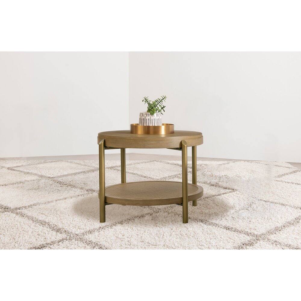 Alt View 1. Coaster Co. of America - Arini Round End Side Table With Storage Shelf Sand Wash - Yellow.